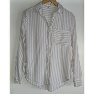 BeachLunchLounge Collection Women's XS White Tan Striped Top Coastal Shirt